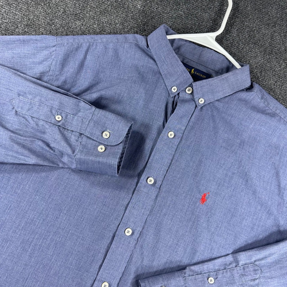 Ralph Lauren Button Down Mens XXL 2XL Blue Custom Slim Fit Long Sleeve Pony Logo